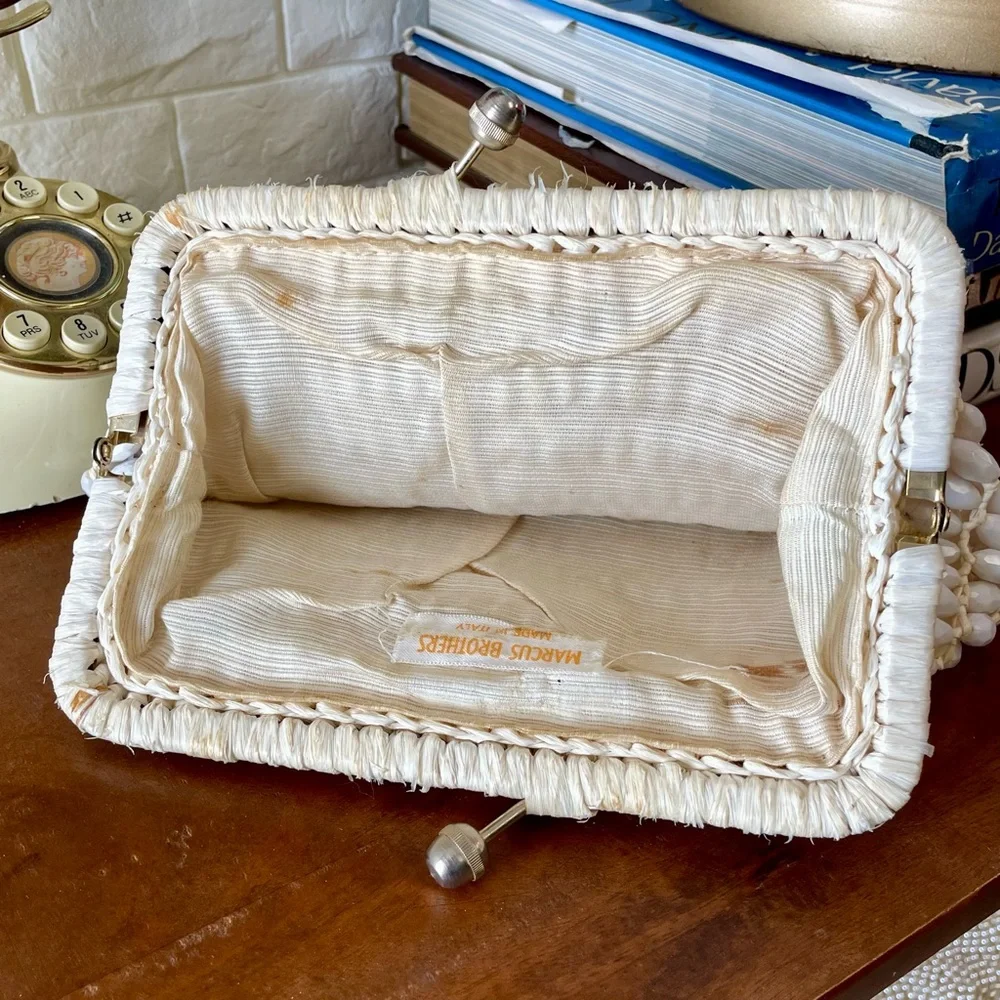 Vintage Mid-Century Marcus Brothers Italian Beaded + Woven Boho Clutch Handbag - Picture 15 of 15